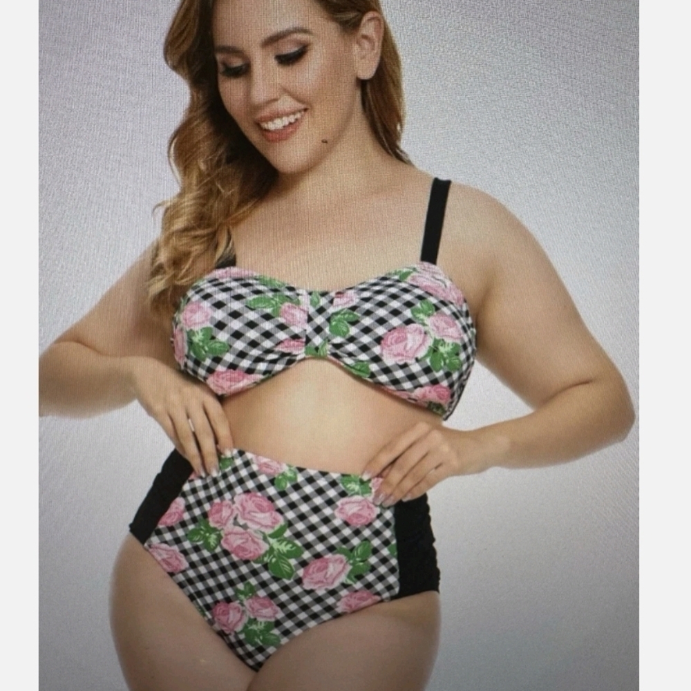 Gingham Floral Bikini Set